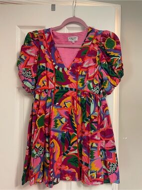crosby. Vibrant Pink Multicolor Floral Puff-Sleeve Dress